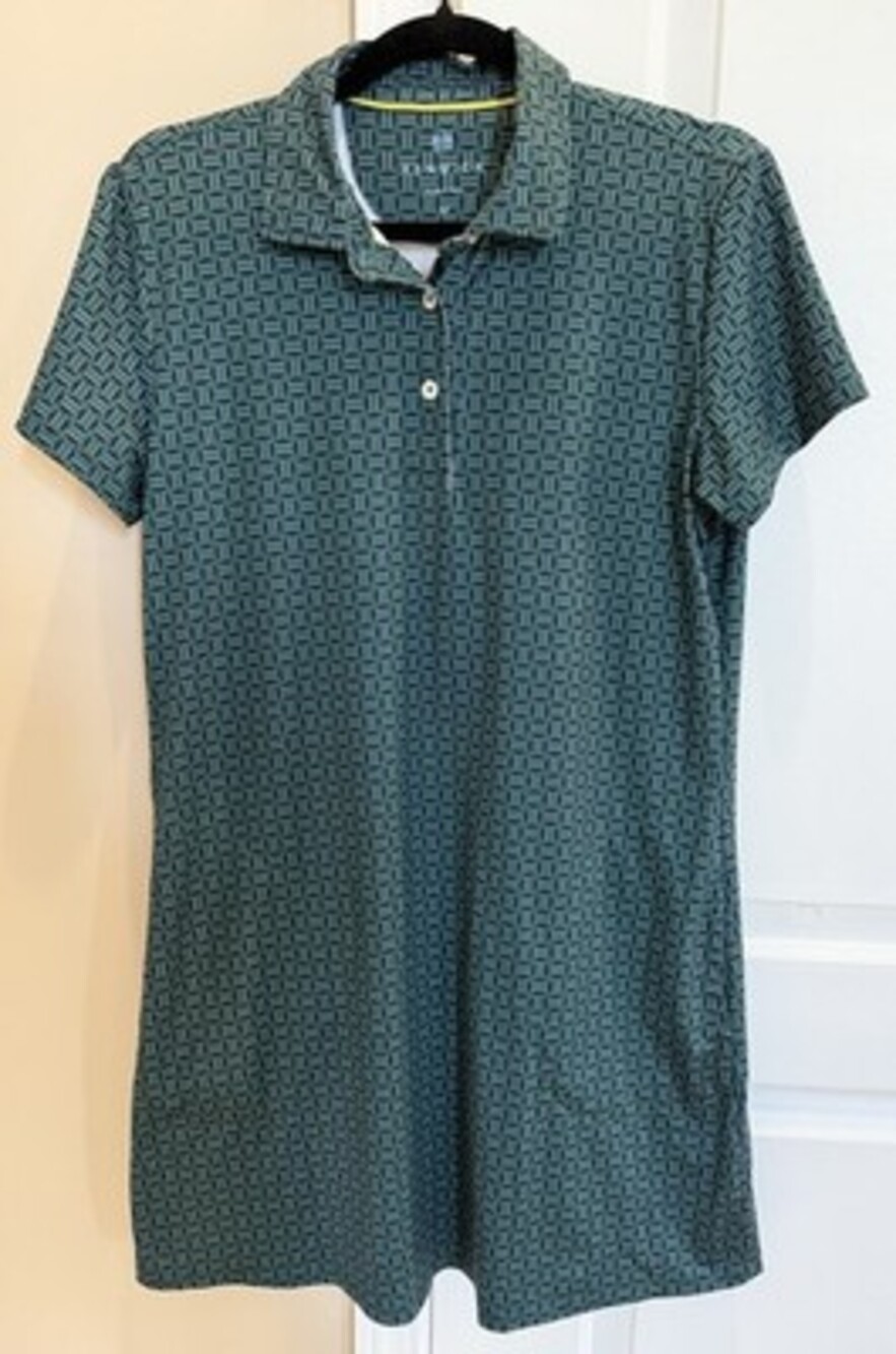 Renwick Women's Short Sleeve Polo Golf Dress Green Geometric Print Size Medium